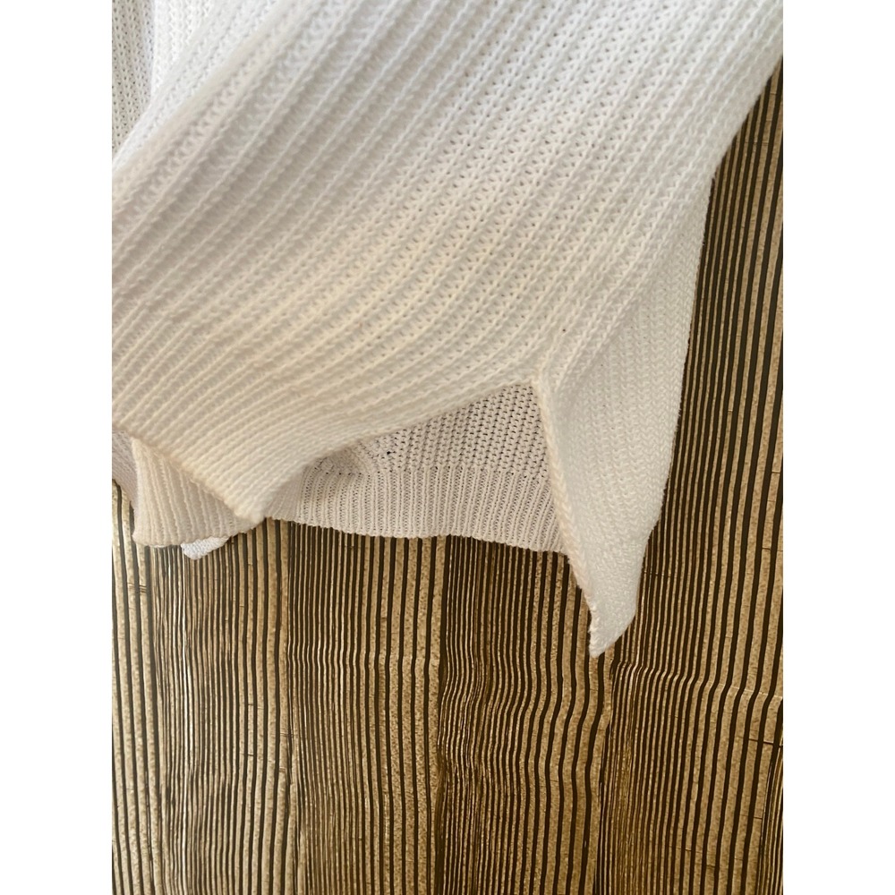 Vince V-Neck Cotton Knit Sweater Size S White Oversized Ribbed Minimalist Beach - Picture 3 of 9
